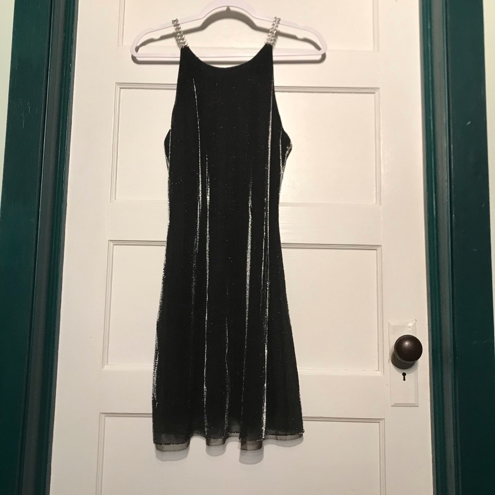 VTG USA Y2K Shimmer Dress Silver Tone Straps SteamPunk*DISTRESSED